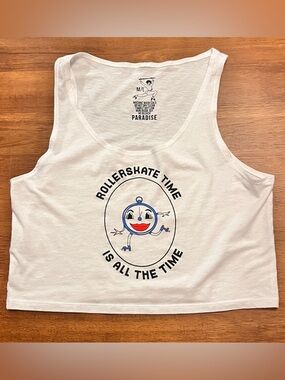 Rollerskate Time Is All The Time Graphic White Crop Tank - M/L - Paradise